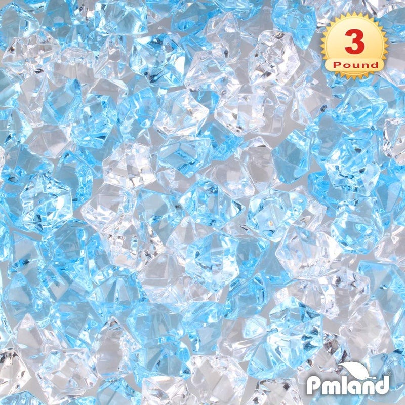 PMLAND Clear Fake Ice Rocks â€“ 550 Pcs Large Mixed Light Blue Acrylic Gems Crushed Plastic Diamonds, 3 Lbs / 2.25 Quarts Bulk Vase Filler for Centerpieces Wedding Theme DÃ©cor Aquarium Table Scatter - Image 2
